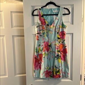 Perfect Floral Sleeveless Dress Trina Turk vacation tropical size 6 teal pink